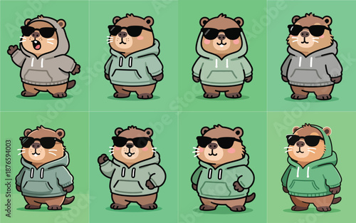 Cute Capybara Cartoon Character Wearing Hoodie and Sunglasses, Kawaii Mascot Illustration