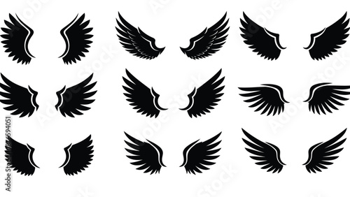 A collection of various black wing designs arranged in a grid pattern