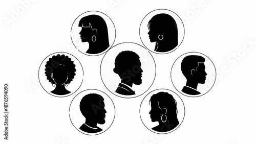 Diverse group of people's silhouettes arranged in a circle, representing community and connection.