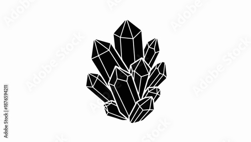 Cluster of sharp black crystals on a white background, symbolizing minerals and geology