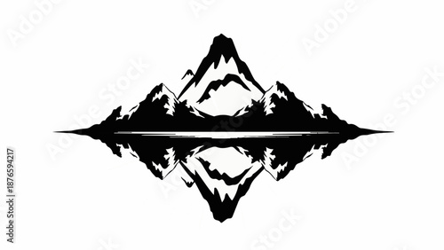 Symmetrical mountain peaks reflected in still water, creating a striking abstract landscape.