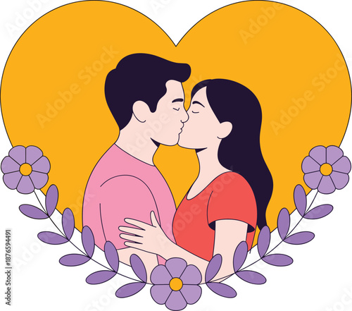 Couple kissing in a heart shape with romance