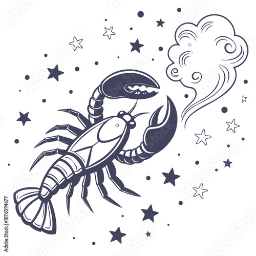 Scorpion surrounded by stars and cosmic fog zodiac