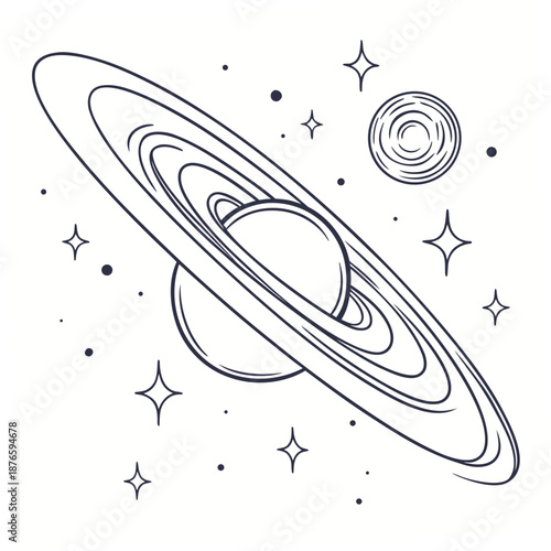 Saturn planet with rings and moons in space