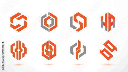Geometric logo designs featuring abstract shapes and modern color scheme