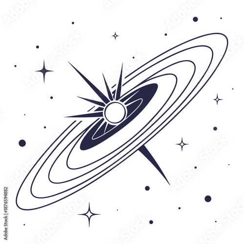 Dark blue planet with radiant nucleus and ring system in space