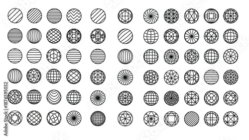 An arrangement of various circular patterns and textures in black and white