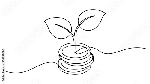 Continuous one line drawing of a dollar coin money tree left . minimalist single linear style for finance, currency, payment, Business investing concept. Growing coin tree symbol. Vector illustration