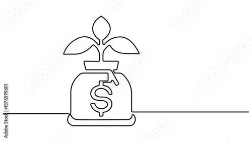 Continuous one line drawing of a dollar coin money tree left . minimalist single linear style for finance, currency, payment, Business investing concept. Growing coin tree symbol. Vector illustration