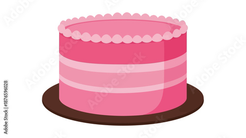 A digital illustration of a pink cake on a brown plate viewed from the side
