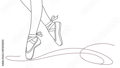 Graceful ballet dancer's feet en pointe with flowing ribbon