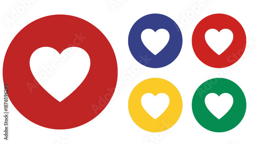 Colorful Heart Icons in Various Circular Shapes and Colors
