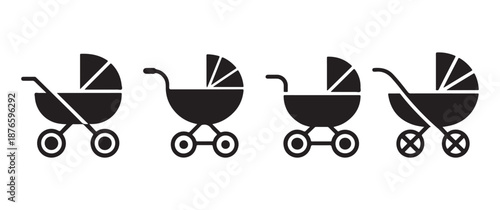 Minimalist Baby Stroller and Pram Icon Set for Parenting and Nursery Applications