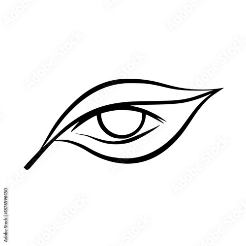 Stylized eye with leaf like outline in black and white minimalist design single eye illustration art