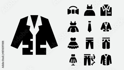 Wedding wear and bridal fashion icons set