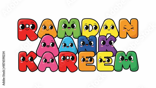 Colorful Cartoon Characters Forming Ramadan Kareem Text