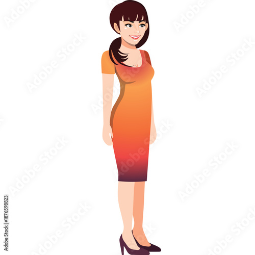 Woman in a gradient dress and high heels