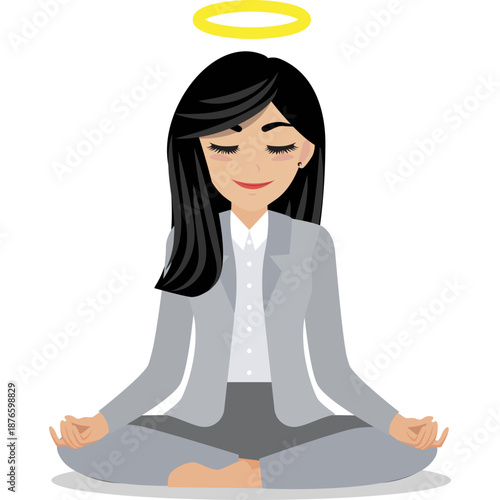 Woman in Business Suit Meditating with Halo