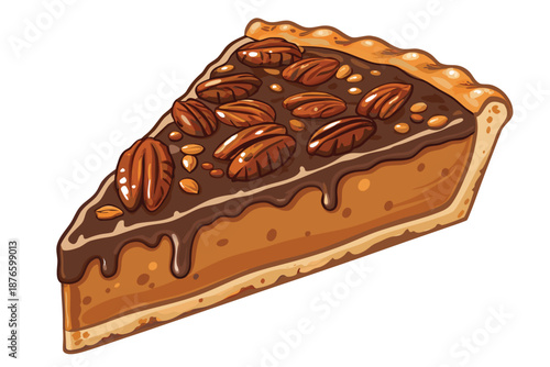 Traditional Pecan Pie Glossy Wedges Illust