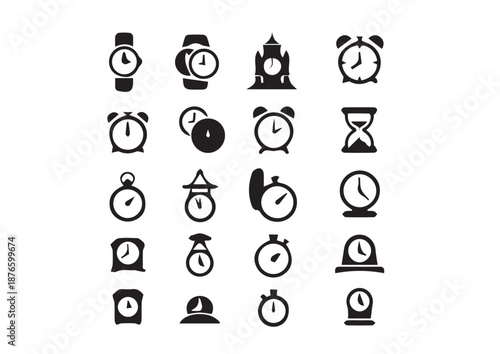 black and white icons set watch