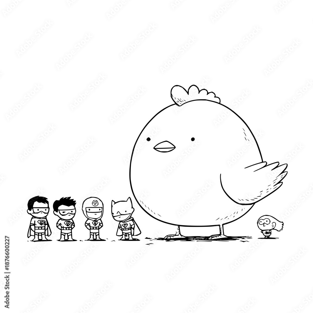 Obraz premium Large Cartoon Bird with Small Cartoon Characters