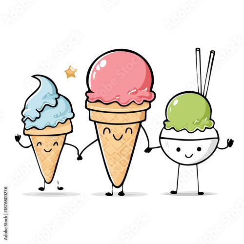Cartoon characters enjoying ice cream treats.