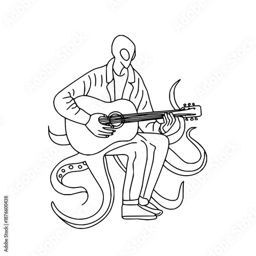 Man Playing Guitar on Tentacled Chair