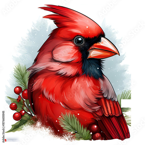 A colorful red macaw parrot sits on a tropical tree branch in the wild jungle nature illustration featuring vibrant green and blue feathers and a sharp beak