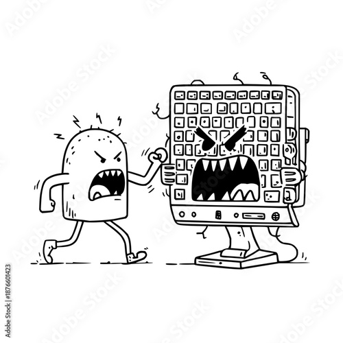 Angry Virus Attacking Computer Screen