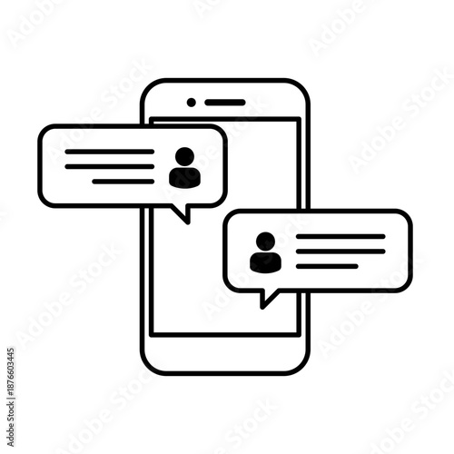 Black icon of a smartphone with chat message bubble without background