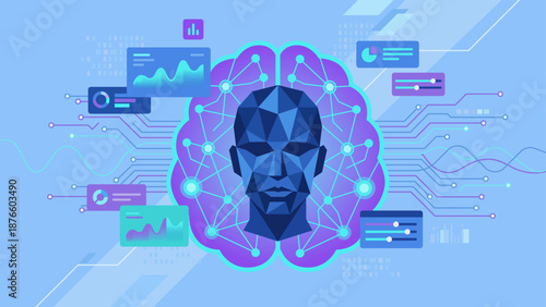 Artificial Intelligence Brain with Neural Network and Data Analytics Visualization