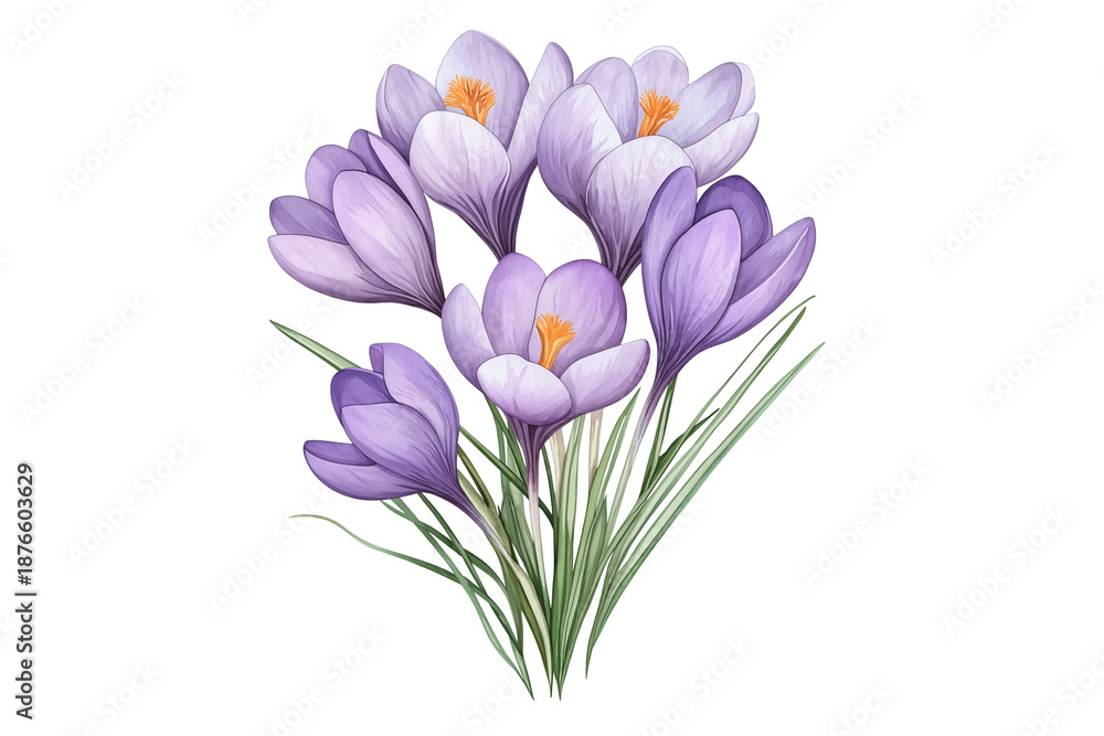 Obraz premium Watercolor Crocus Flower Bouquet Vector Illustration Isolated on Transparent Background Botanical Clipart