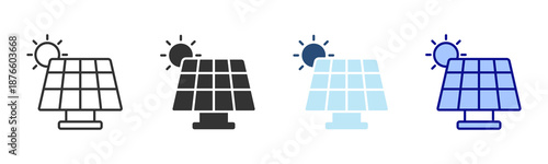 Solar Panel Icon Set. Designed In Multi Style
