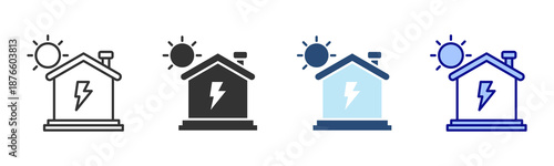 Solar House Icon Set. Designed In Multi Style