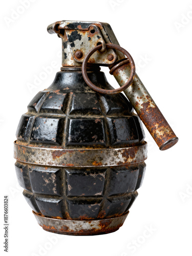 Rusty Vintage Hand Grenade Isolated on Transparent Background