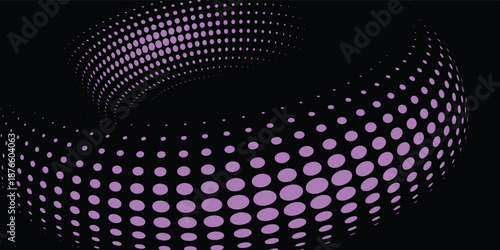 3D purple techno background. Big data visualization on dark space with dotted lines shape decoration. Modern graphic design element dots circle style concept for banner, flyer, card, cover or brochure