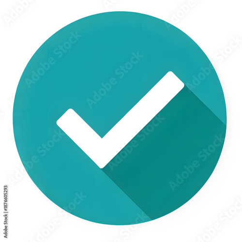 Teal Circular Checkmark Flat Long Shadow Icon