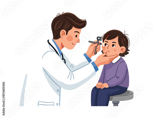 Pediatrician Doctor Examining Child Ear in Clinic
