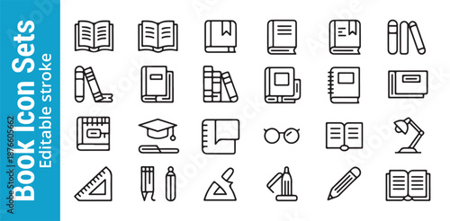 Book icon sets editable stroke linear vector. simple book icons for web and mobile app designs