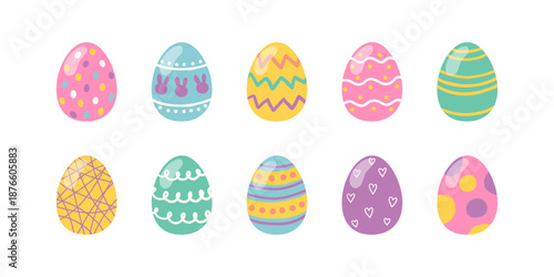 Set of colorful Easter eggs on white background. Vector illustration