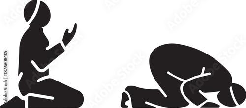 Muslim Prayer Silhouette Illustration.