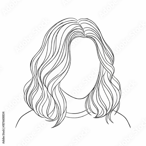 Line drawing of a woman with long wavy hair against a white background in a minimalist style.