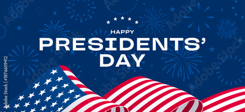 President Day poster, USA holiday banner, flag background