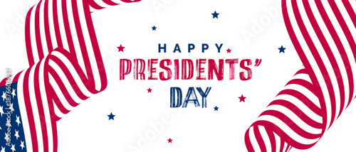 Presidents' Day banner, US flag background, holiday card