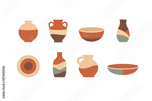 Venezuelan Ceramics Icon Set, Minimal Abstract Pottery Illustration