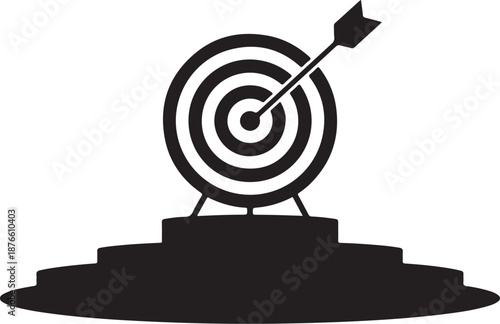Black and white target with arrow on pedestal bullseye