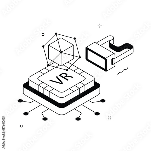 An isometric illustration of vr modeling and creative 3d design