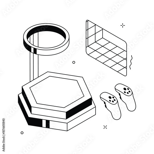 A dynamic isometric illustration representing vr game and immersive gameplay