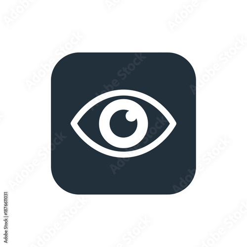 A minimalist flat icon of an eye on a dark background viewed from the front