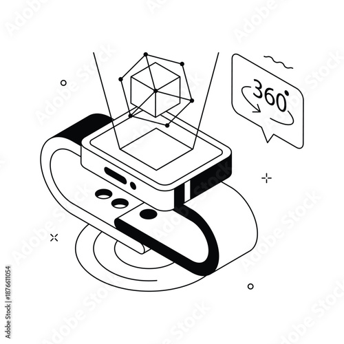 A stylish isometric illustration of vr watch and wearable technology